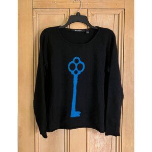 Quotation Womens 100% Cashmere Coraline Blue Key Sweater Size Large Black SP EXC